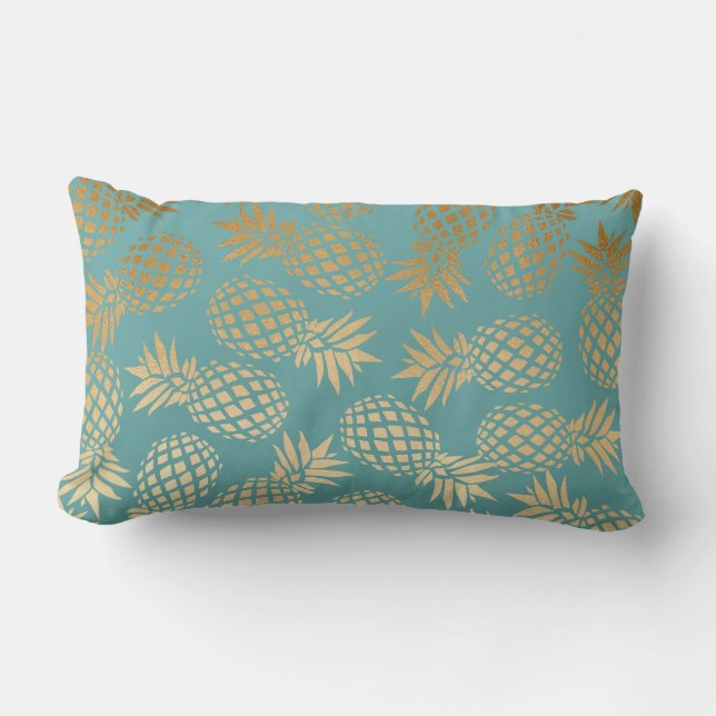 elegant faux gold tropical pineapple pattern lumbar pillow (Front)