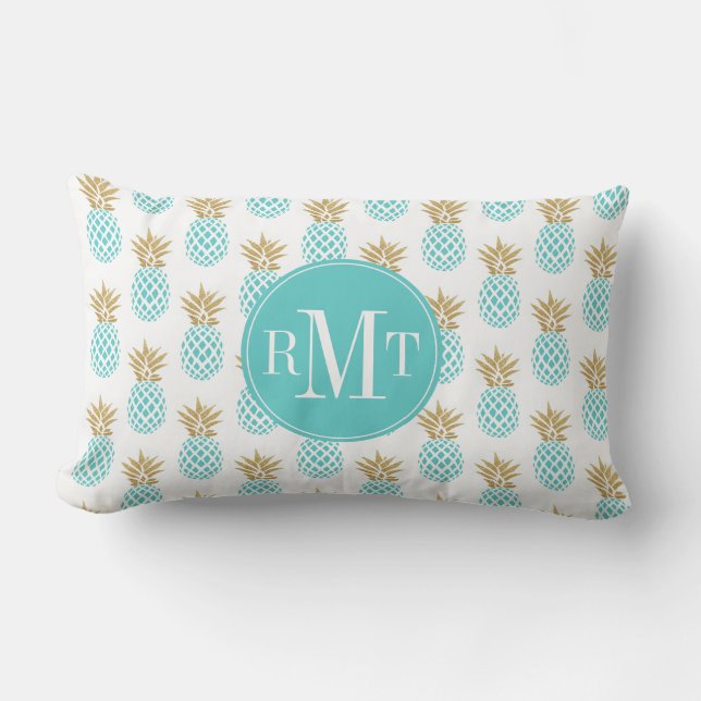 Elegant faux gold tropical pineapple pattern lumbar pillow (Front)
