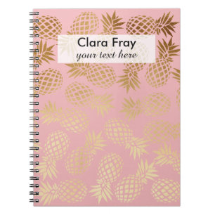 elegant faux gold tropical pineapple pattern notebook