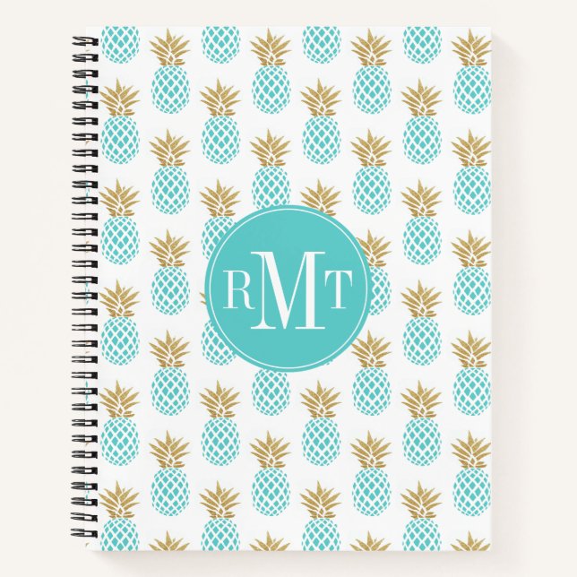 Elegant faux gold tropical pineapple pattern notebook (Front)