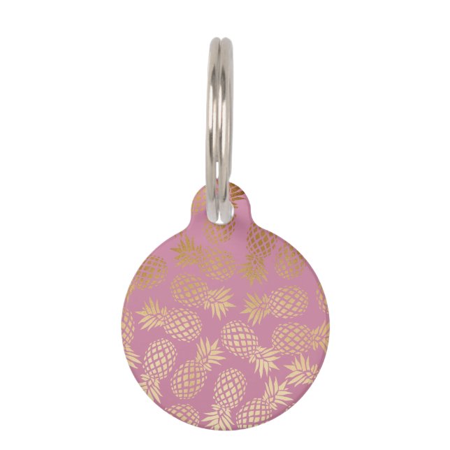 elegant faux gold tropical pineapple pattern pet tag (Front)