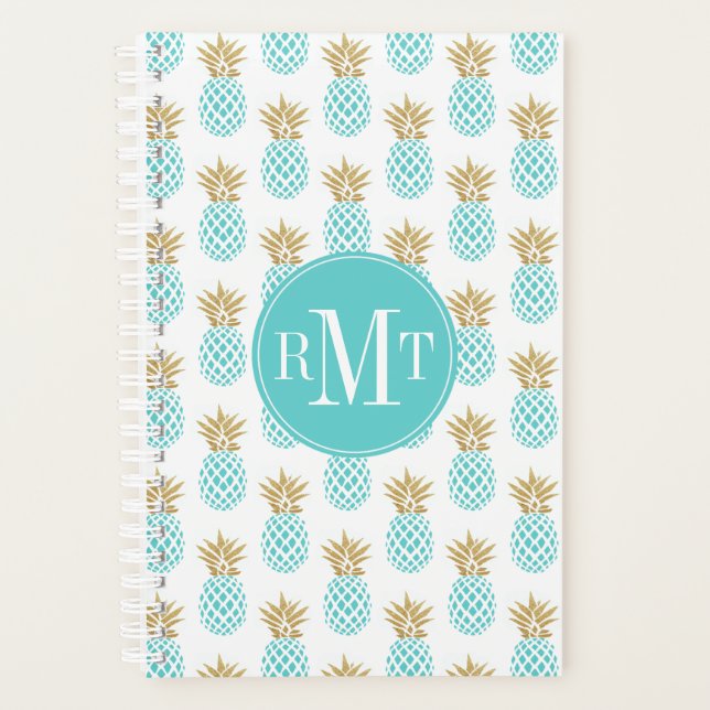 Elegant faux gold tropical pineapple pattern planner (Front)