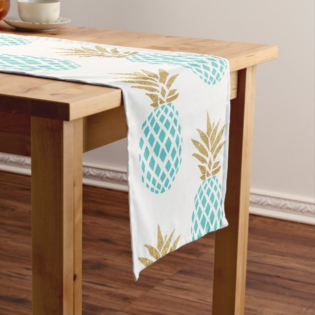 Elegant faux gold tropical pineapple pattern short table runner (In Situ)