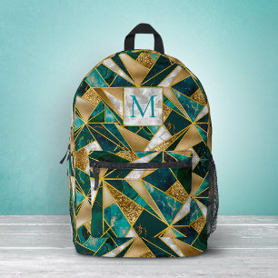 Elegant faux gold turquoise geometric printed backpack