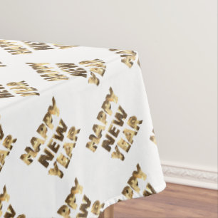 Elegant Faux Gold Typography Happy New Year Tablecloth