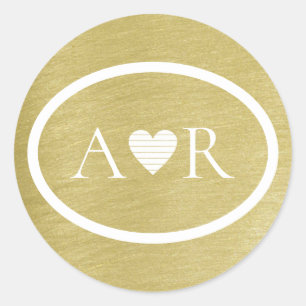 elegant faux gold wedding love monogram classic round sticker