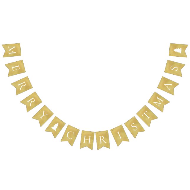 Elegant Faux Gold White Merry Christmas Bunting Flags (All)