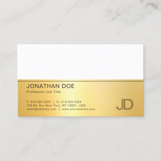 Elegant Faux Gold White Modern Monogram Template Business Card (Front)