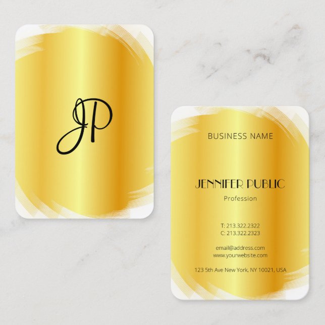Elegant Faux Gold White Modern Monogram Template Business Card (Front/Back)