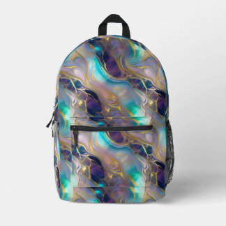 Elegant Faux Gold with Teal and Purple Opal Stone Printed Backpack