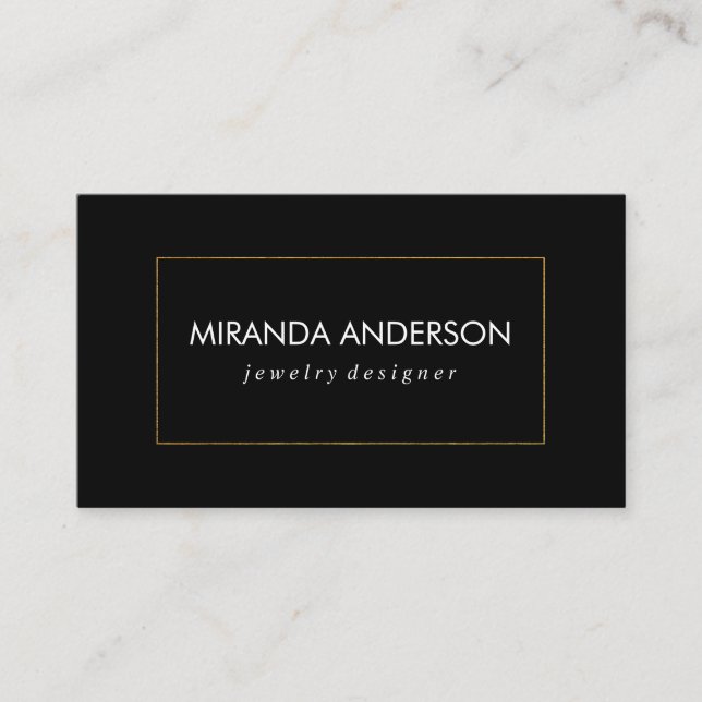 Elegant Faux Golden Border Black White Business Card (Front)
