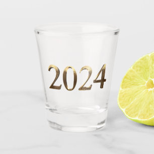 Elegant Faux Golden Numbers Happy New Year 2024 Shot Glass