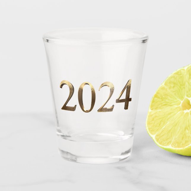 Elegant Faux Golden Numbers Happy New Year 2024 Shot Glass (Front)
