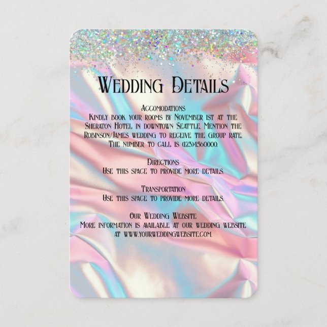 Elegant Faux Iridescent Foil and Glitter Enclosure Card (Front)