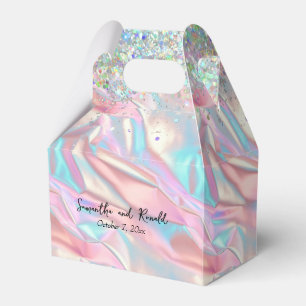 Elegant Faux Iridescent Foil and Glitter Wedding Favor Box