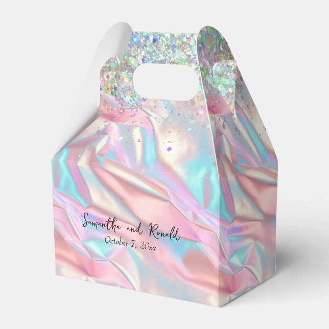 Elegant Faux Iridescent Foil and Glitter Wedding Favor Box (Front Side)