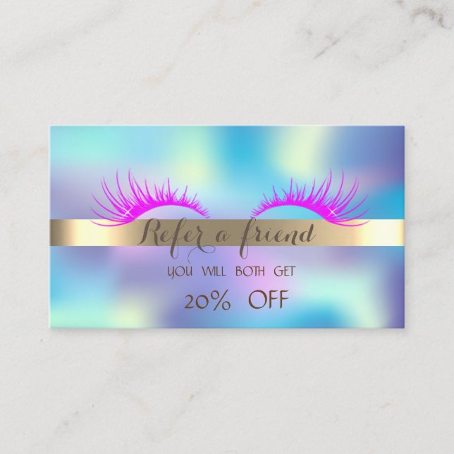 Elegant Faux Lashes Holographic  Referral Card (Front)