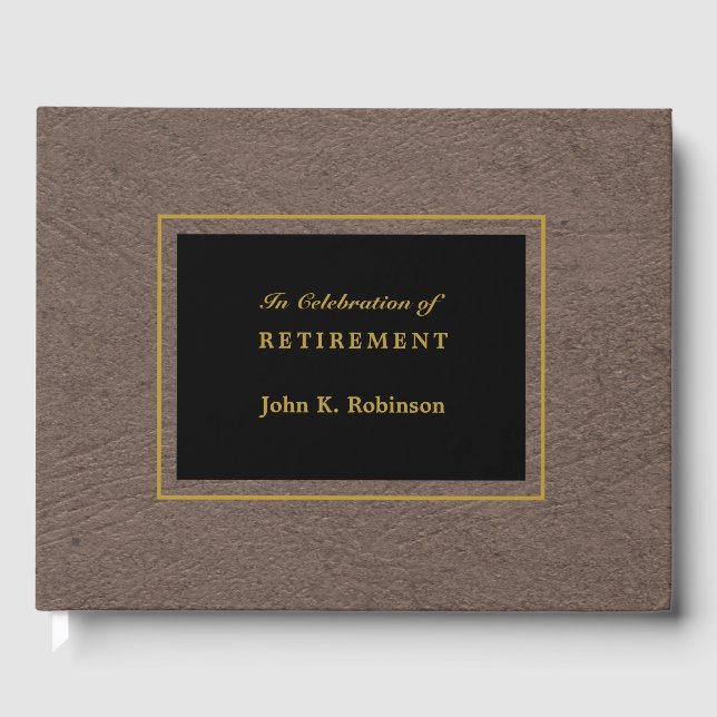 Elegant Faux Leather Retirement Guest Book (Front)