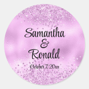 Elegant Faux Lilac Glitter and Foil Wedding Classic Round Sticker