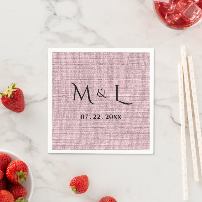 Elegant Faux Linen Pink Monogram  Napkin (Insitu)
