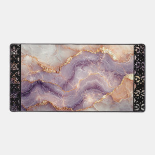 Elegant Faux Marble Black Ornate Trim Desk Mat