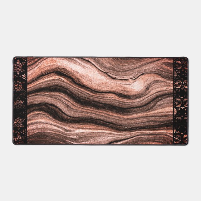 Elegant Faux Marble Black Ornate Trim Desk Mat (Front)