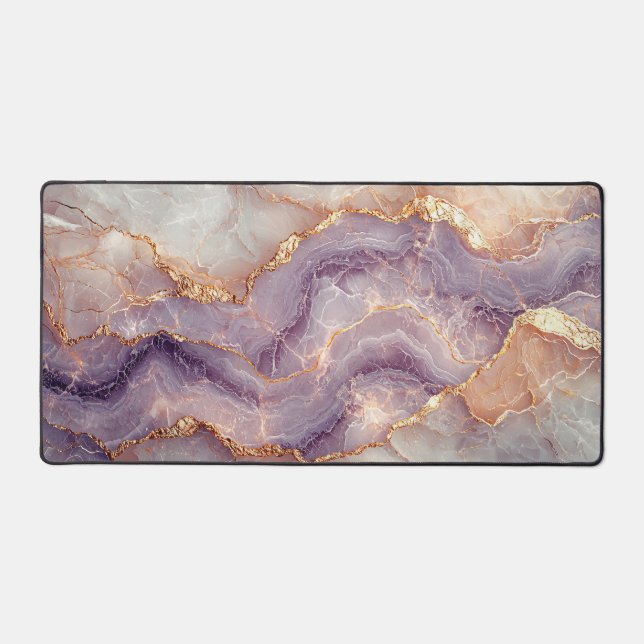Elegant Faux Marble Mauves and Gold Desk Mat (Front)