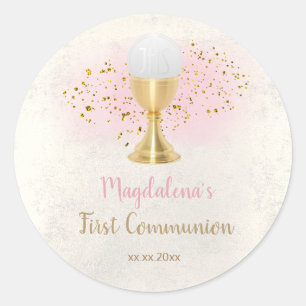 elegant faux metal First Communion girl Classic Round Sticker