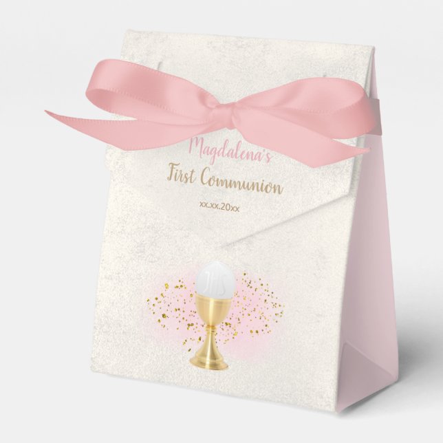 elegant faux metal First Communion girl Favor Box (Front Side)