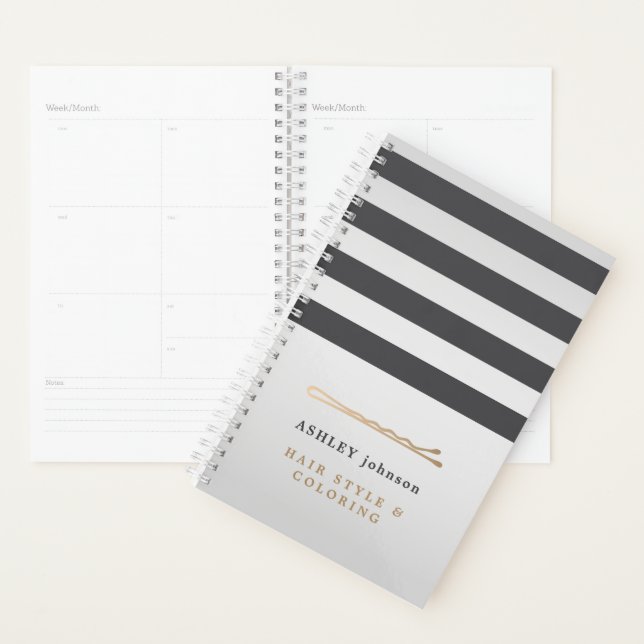Elegant Faux Metal Grey Stripes Hair Stylist Planner (Display)