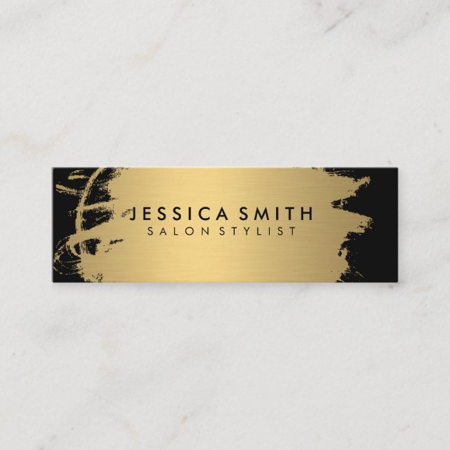 Elegant Faux Metallic Gold and Black Mini Business Card (Front)