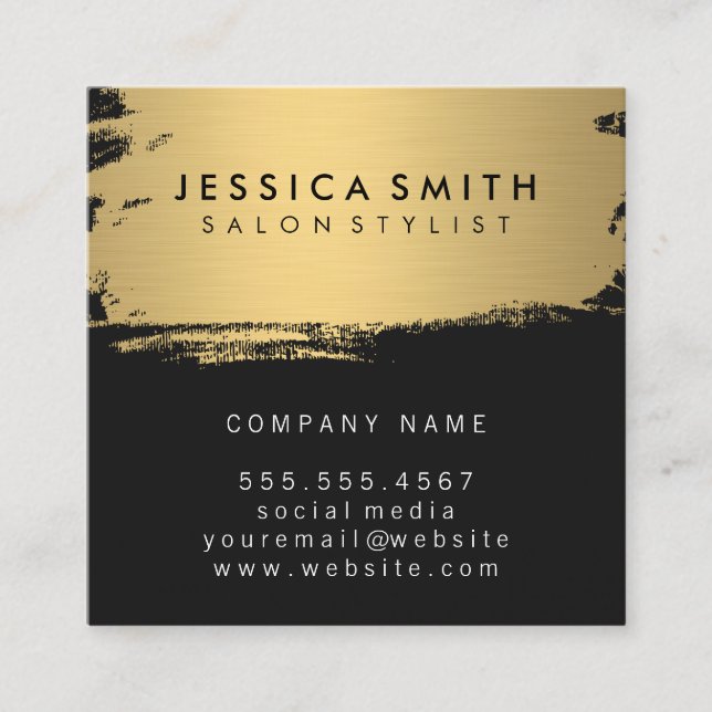 Elegant Faux Metallic Gold and Black Square Business Card (Front)