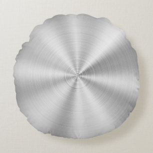 Elegant Faux Metallic Shiny Silver Round Pillow