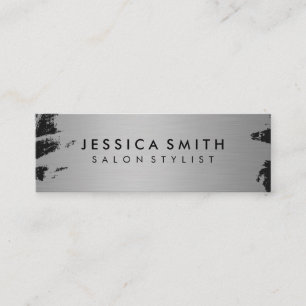 Elegant Faux Metallic Silver and Black Mini Business Card