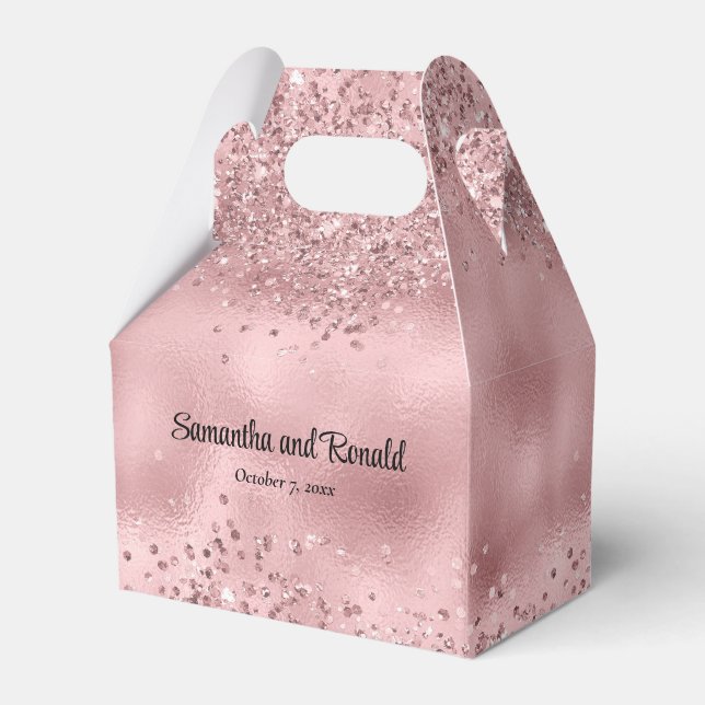 Elegant Faux Pink Glitter and Foil Wedding Favor Box (Front Side)