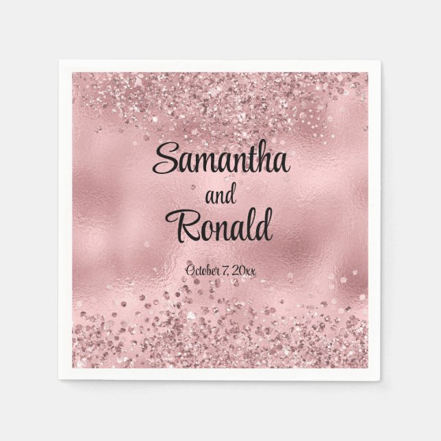 Elegant Faux Pink Glitter and Foil Wedding  Napkin (Front)