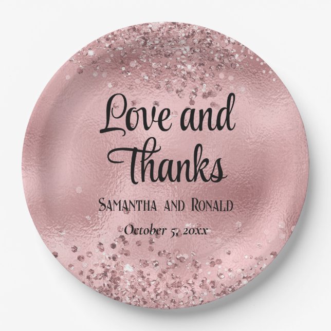Elegant Faux Pink Glitter and Foil Wedding Paper Plate (Front)