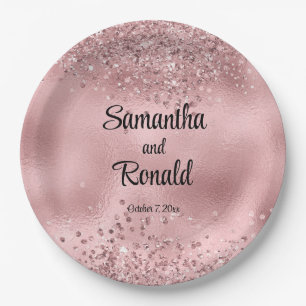 Elegant Faux Pink Glitter and Foil Wedding  Paper Plate