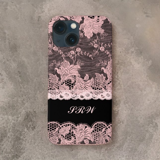 Elegant Faux Pink Lace and Black Case-Mate iPhone Case (Creator Uploaded)