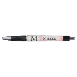 Elegant Faux Pink Marble Initial Monogram Name Pen