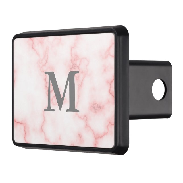 Elegant Faux Pink Marble with Grey Monogram Trailer Hitch Cover (Left)