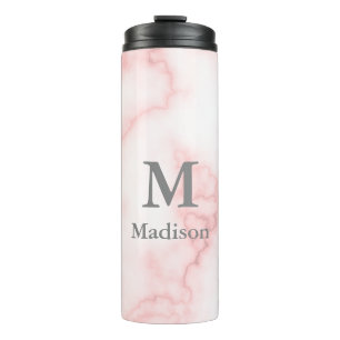 Elegant Faux Pink Marble with Name & Monogram Thermal Tumbler