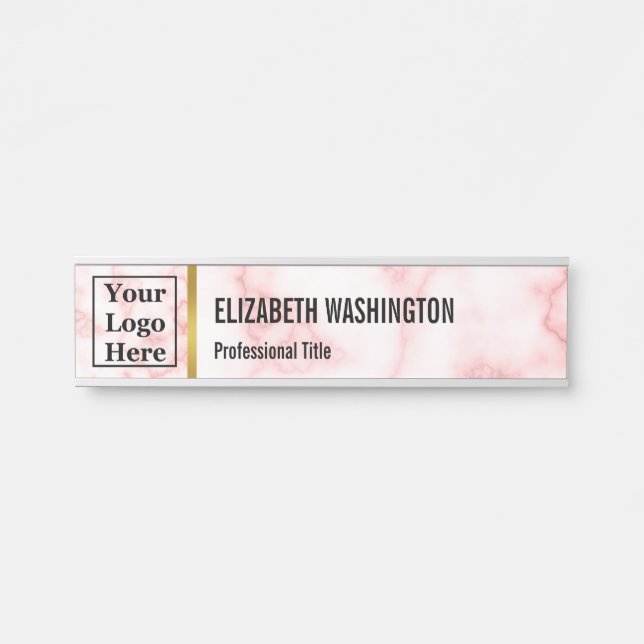 Elegant Faux Pink Marble & Your Logo Here Office Door Sign (Front)