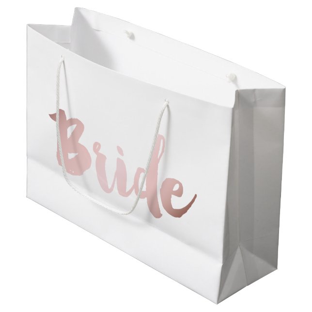 elegant faux pink rose gold "bride" large gift bag (Front Angled)