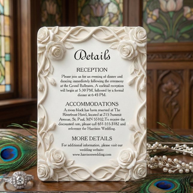 Elegant Faux Plaster Floral Relief Formal Wedding Enclosure Card (Creator Uploaded)