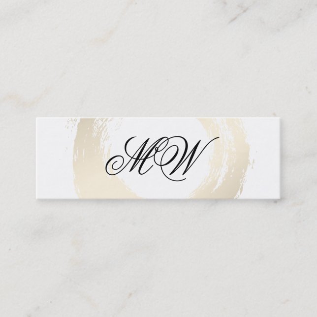 Elegant Faux Platinum Brushed Fancy Monogram Mini Business Card (Front)