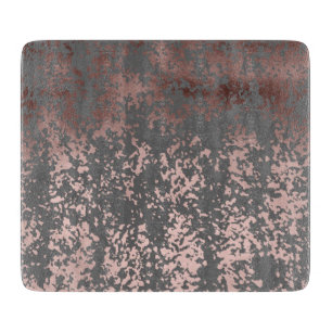 elegant faux rose gold and grey brushstrokes cutting board