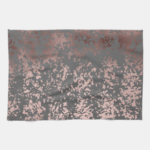 elegant faux rose gold and grey brushstrokes kitchen towel