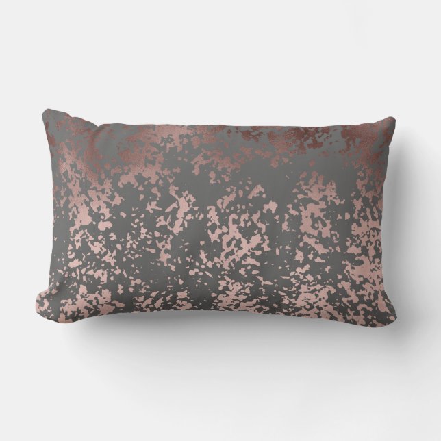 elegant faux rose gold and grey brushstrokes lumbar pillow (Front)