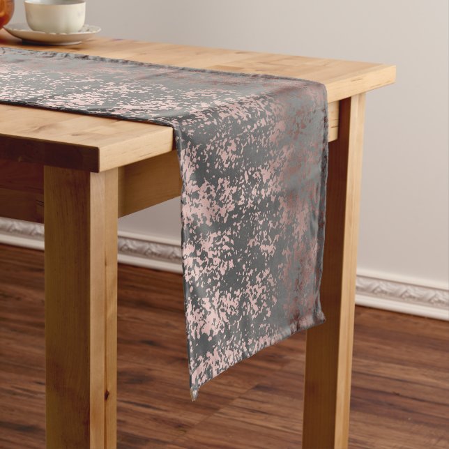 elegant faux rose gold and grey brushstrokes short table runner (In Situ)